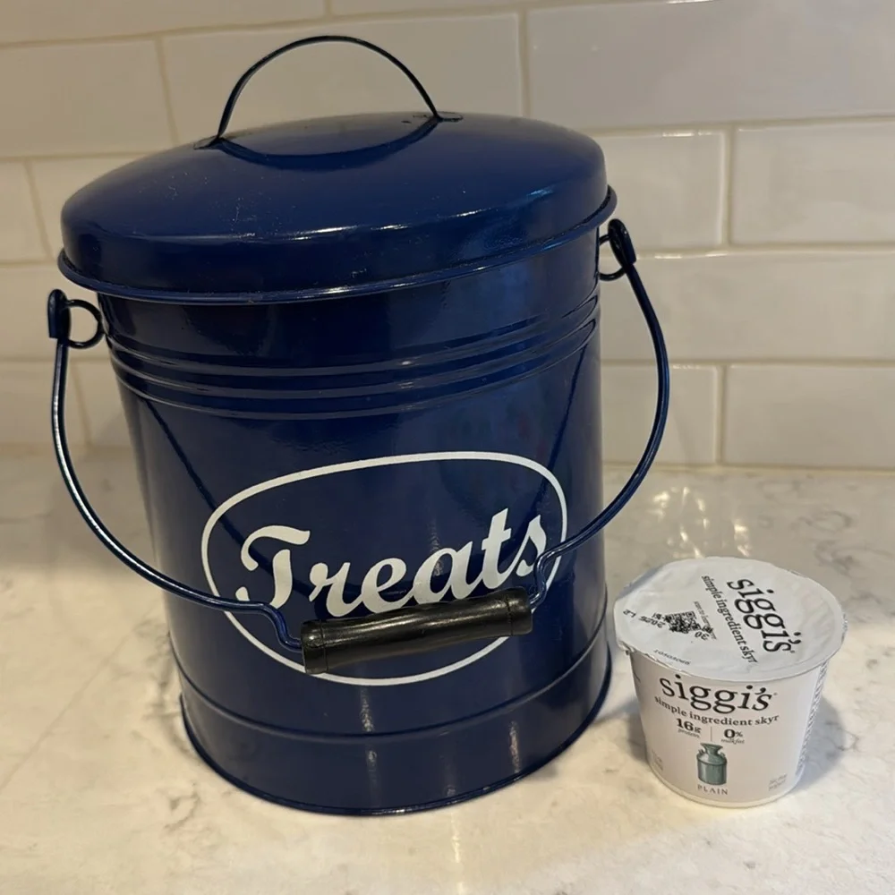 Metal treat bin dog or cat.